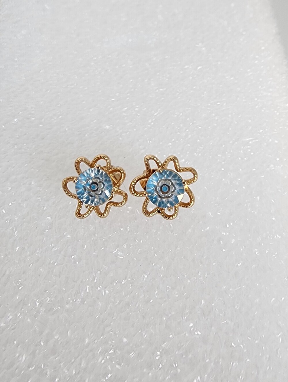 Rose Gold Plated Blue Crystal Flower Stud Earrings Dainty Sparkle